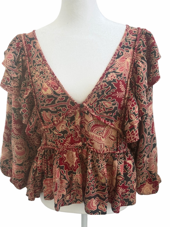House of Harlow 1960 Tops - House of Harlow 1960 Jaipur Print Ruffle Blouse Small Boho